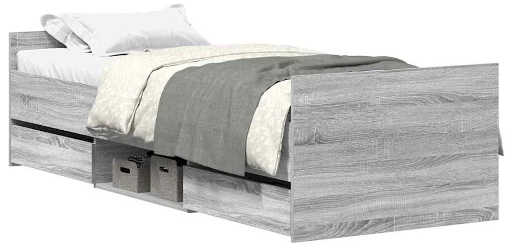 3203808 vidaXL Рамка за легло с горна и долна табла, сив сонома, 90x200 см