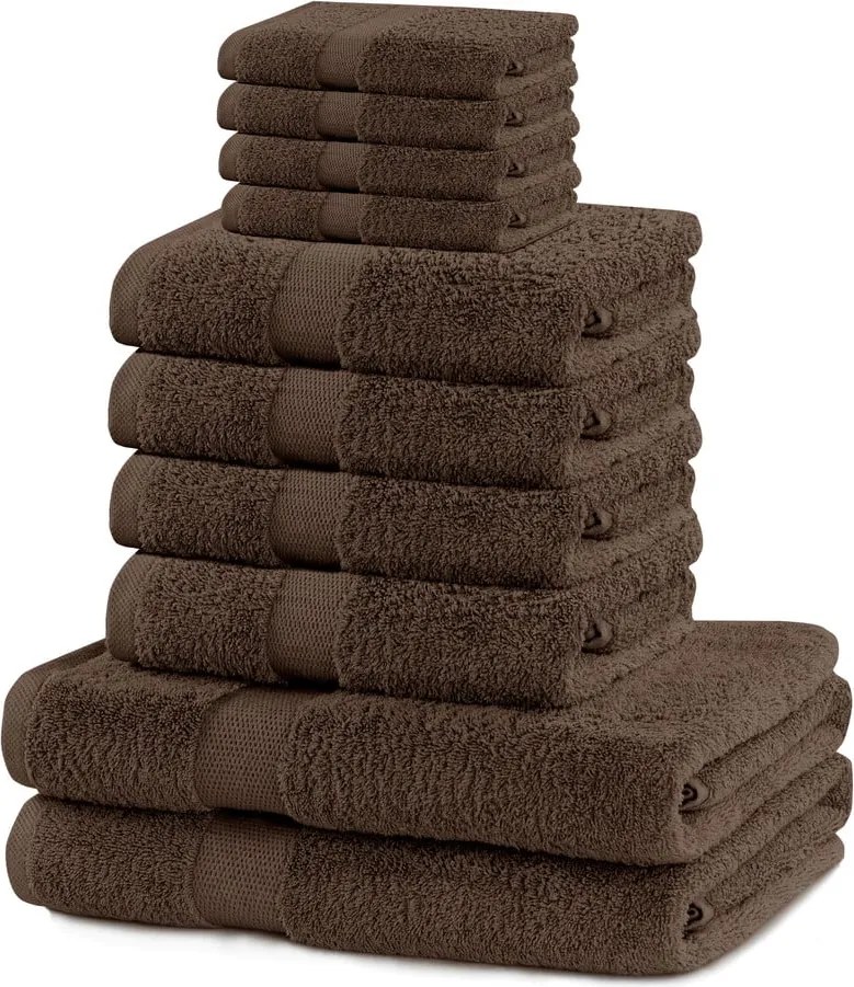 Кафяви памучни хавлии и кърпи за баня от тери в комплект от 10 бр. Marina – DecoKing