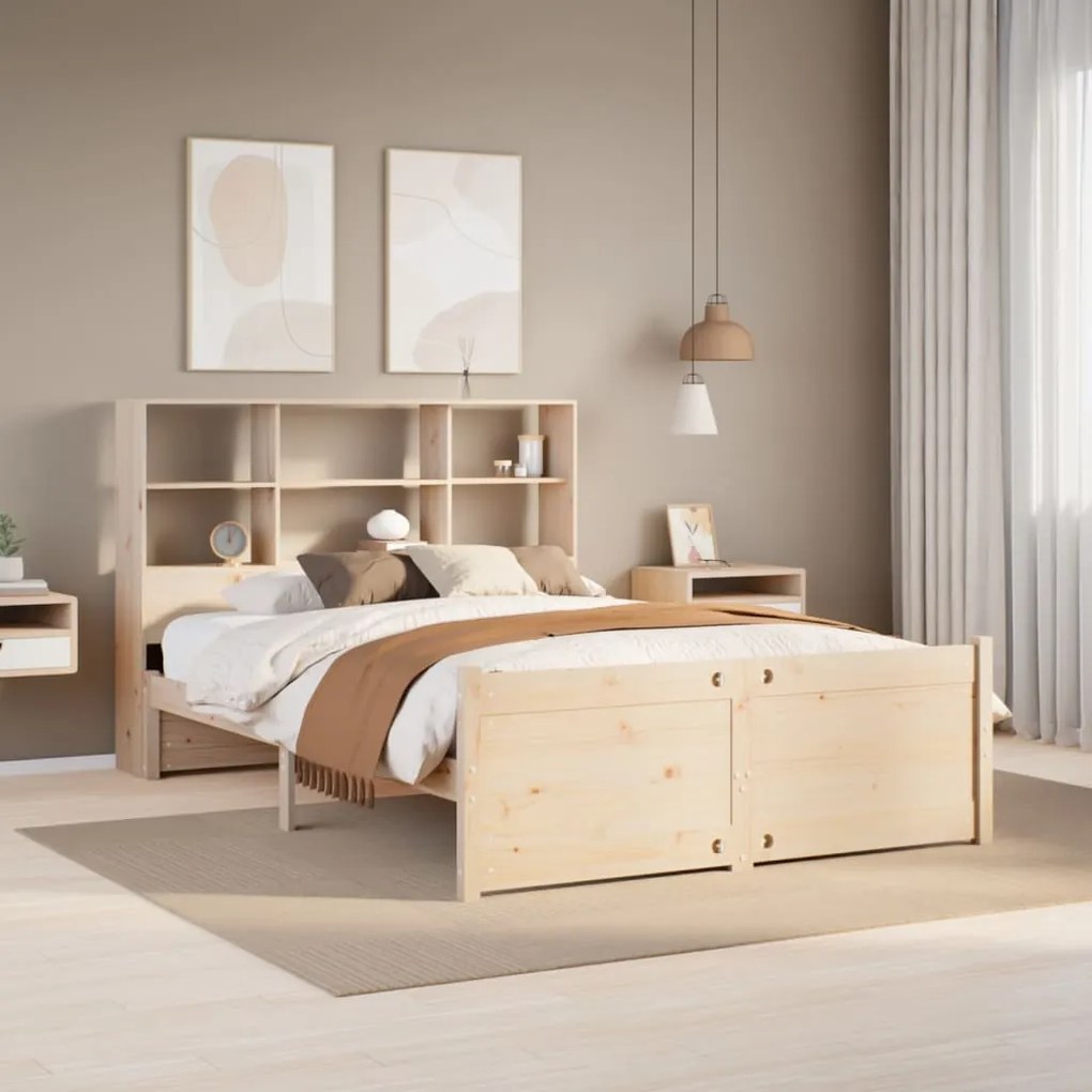 3322459 vidaXL Легло с етажерка за книги, без матрак, 120x190 см, бор масив