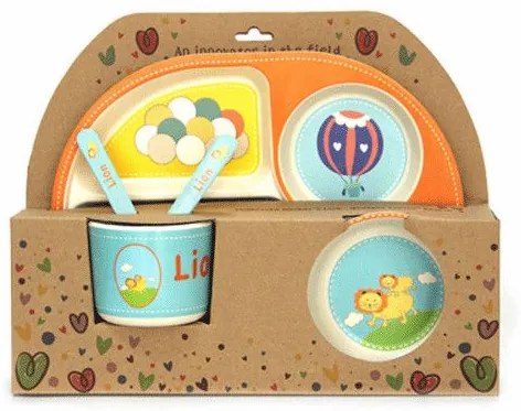 Детски сервиз за хранене 5 части със заоблена четирисекционна чиния "Лъвче"