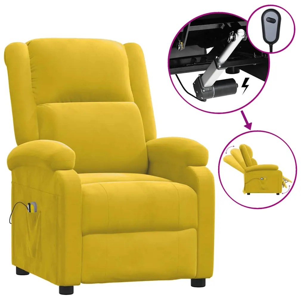 3098411 vidaXL Електрически наклоняем стол, жълт, кадифе