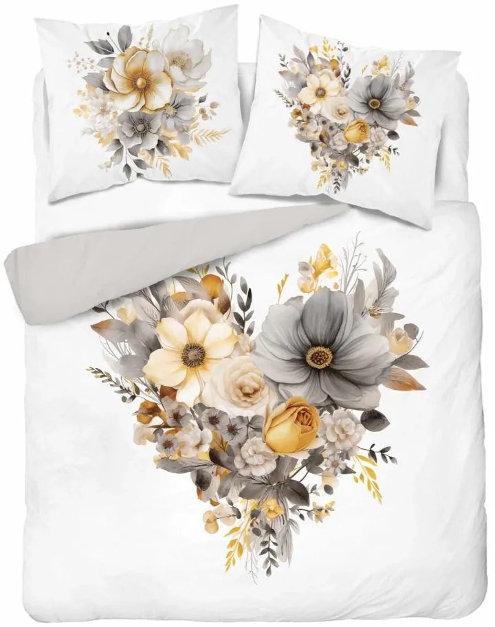 Бяло памучно спално бельо с деликатно флорално сърце 3 časti: 1ks 160x200 + 2ks 70x80