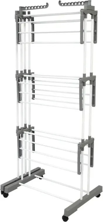 Сушилник за дрехи Kinghoff KH 2044, 30 м, До 30 кг, 3 нива, Колелца, Стомана, Бял/сив