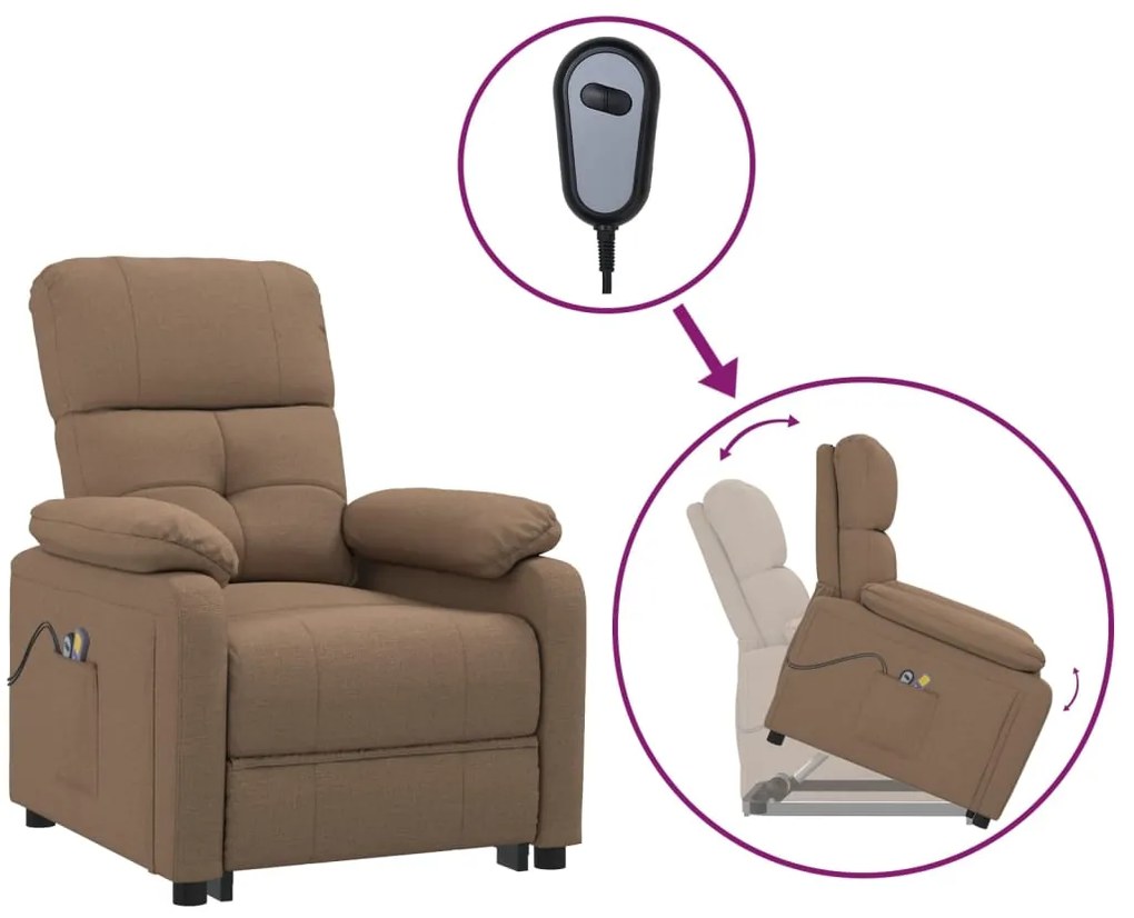 3120374 vidaXL Изправящ масажен стол, кафяв, текстил