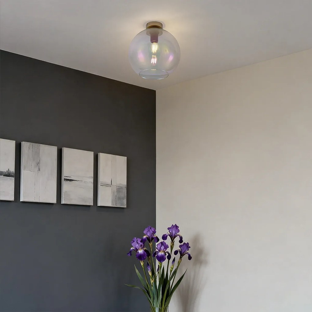 Арт Деко плафон златен с дъгово стъкло - Sandra