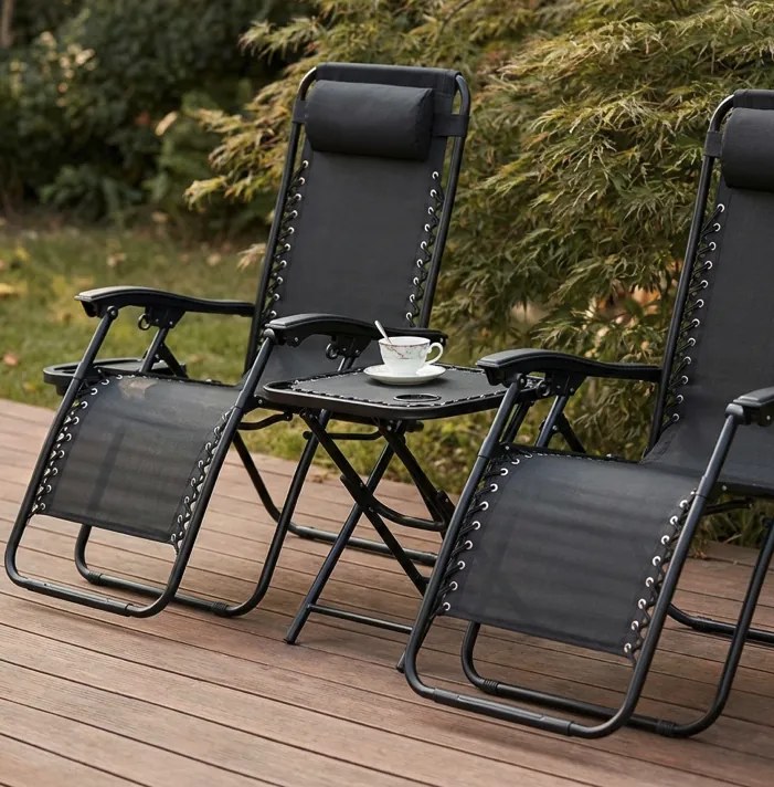 Комплект от 2 градински стола с маса - черен