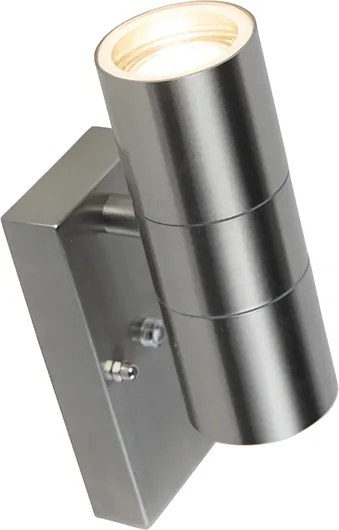 Външна стенна лампа стомана 2-светлина IP44 със сензор за здрач - Duo