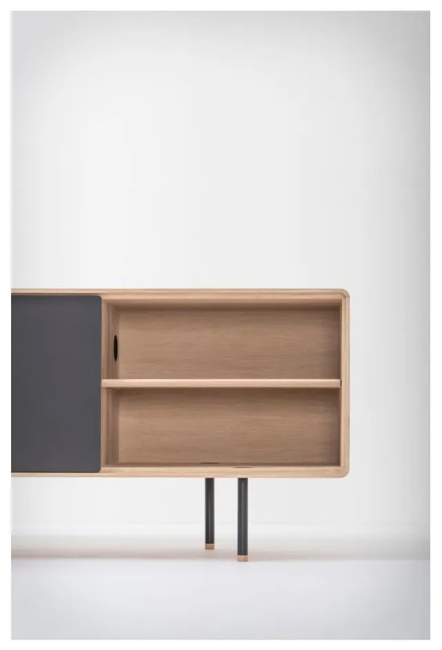 Черна/естествена маса за телевизор от масивен дъб 180x64 cm Fina – Gazzda