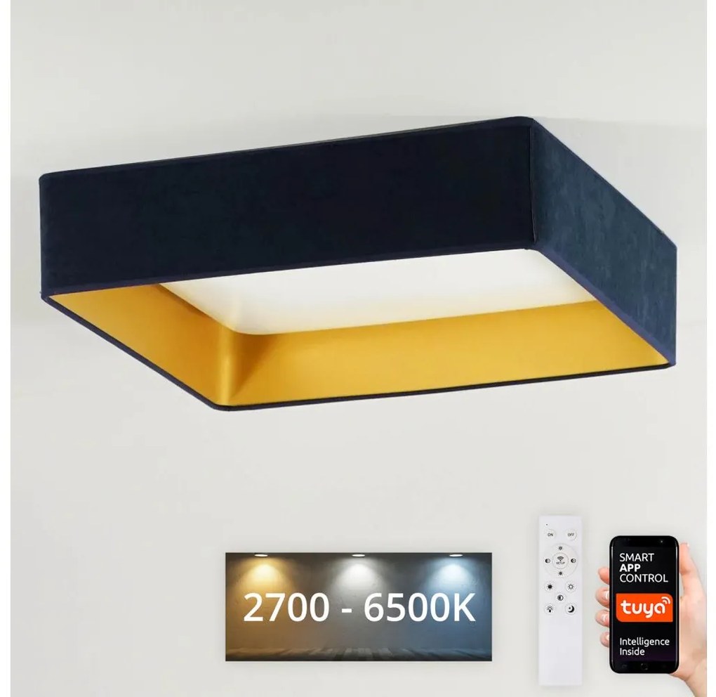 Brilagi-LED Димируемо осветително тяло VELVET SQUARE LED/36W/230V Wi-Fi Tuya+дистанционно управление тъмносиньо