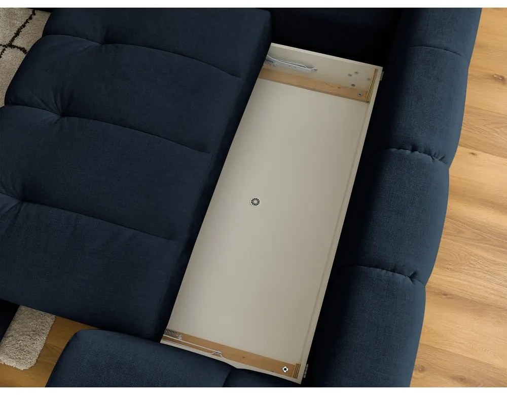 Тъмносин сгъваем/с място за съхранение ъглов диван (ляв ъгъл/L форма) Fuji – Bobochic Paris