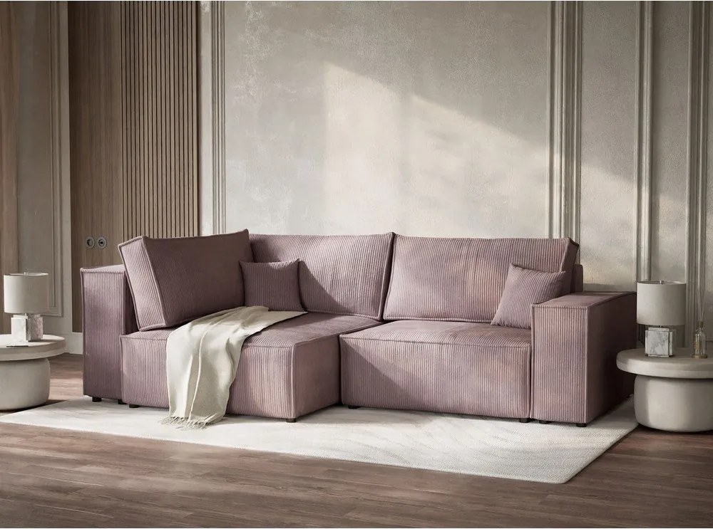 Лилав сгъваем/с място за съхранение ъглов диван от рипсено кадифе (ляв ъгъл/L форма) Tonga – Maison de Rêve