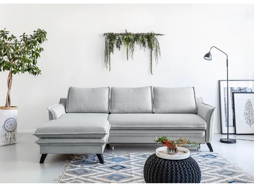 Светлосив ъглов разтегателен диван, ляв ъгъл Charming Charlie - Miuform