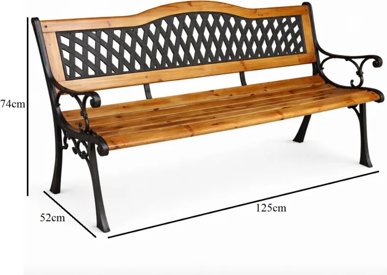 Издръжлива градинска пейка с облегалка 125 x 52 x 77 cm
