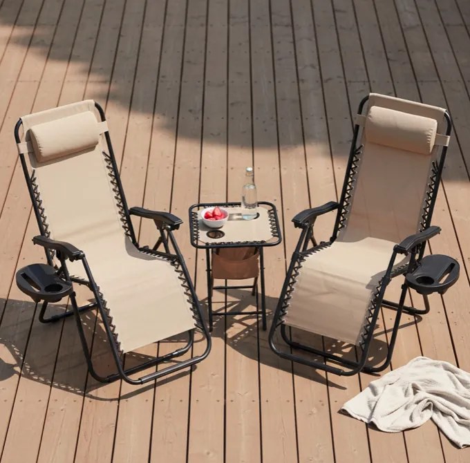 Комплект от 2 градински стола с маса - бежов