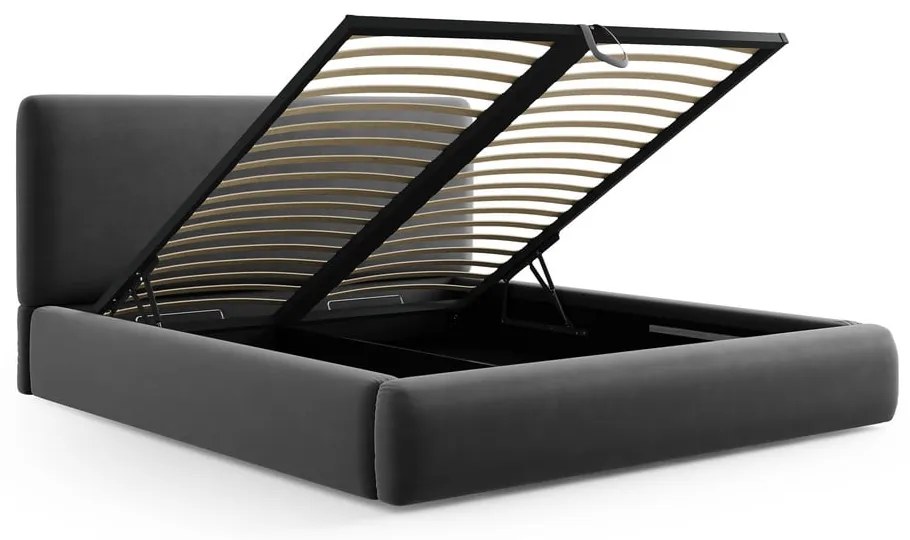 Тъмносиво двойно тапицирано легло с място за съхранение с включена подматрачна рамка 140x200 cm Colonel – Cosmopolitan Design