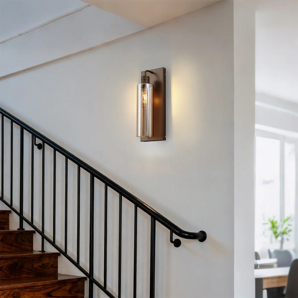 Хотелски шик стенна лампа тъмен бронз с кехлибарено стъкло - Stavelot