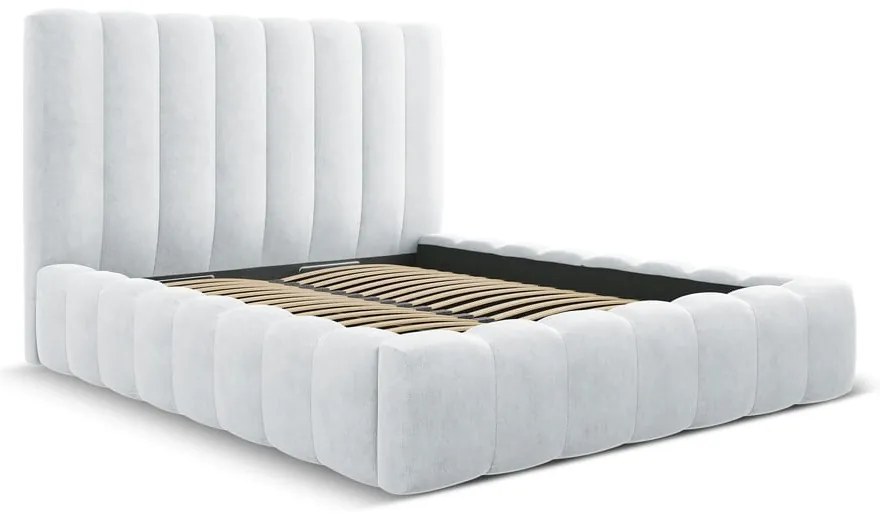 Светлосиво тапицирано двойно легло с място за съхранение с включена подматрачна рамка 180x200 cm Kelp – Micadoni Home