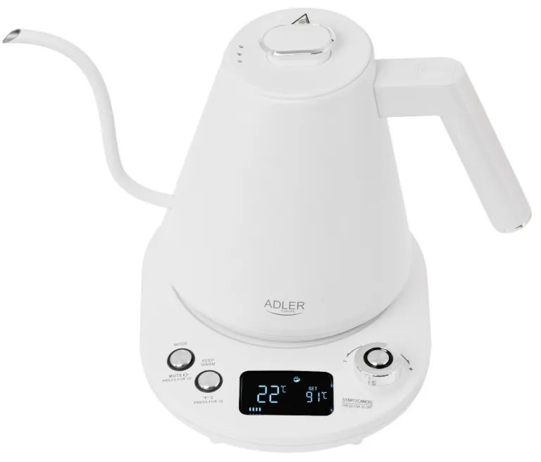Електрическа кана Adler AD 1349W, 1100W, 1 л, 40-100 C, Поддържане на топлината, LED дисплей, Бял