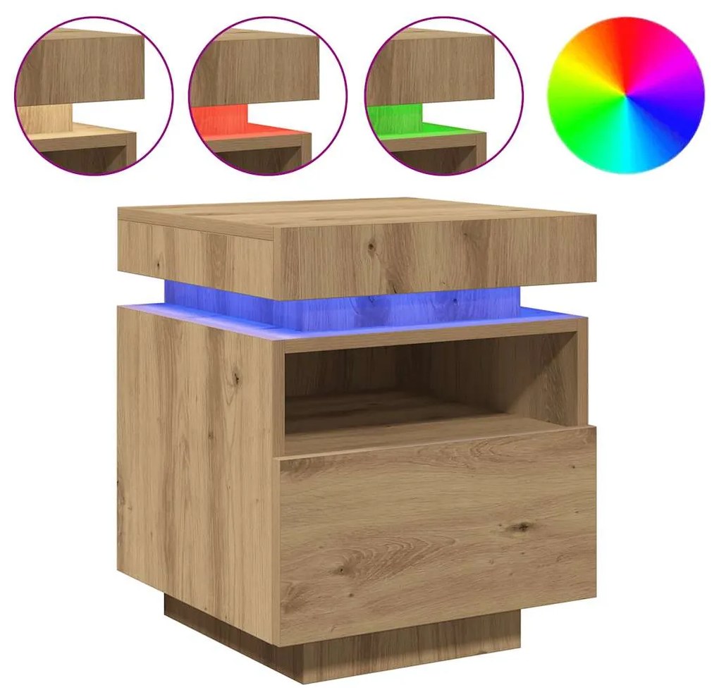 857660 vidaXL Нощен шкаф с LED осветление Artisan Oak 40x39x48,5 cm