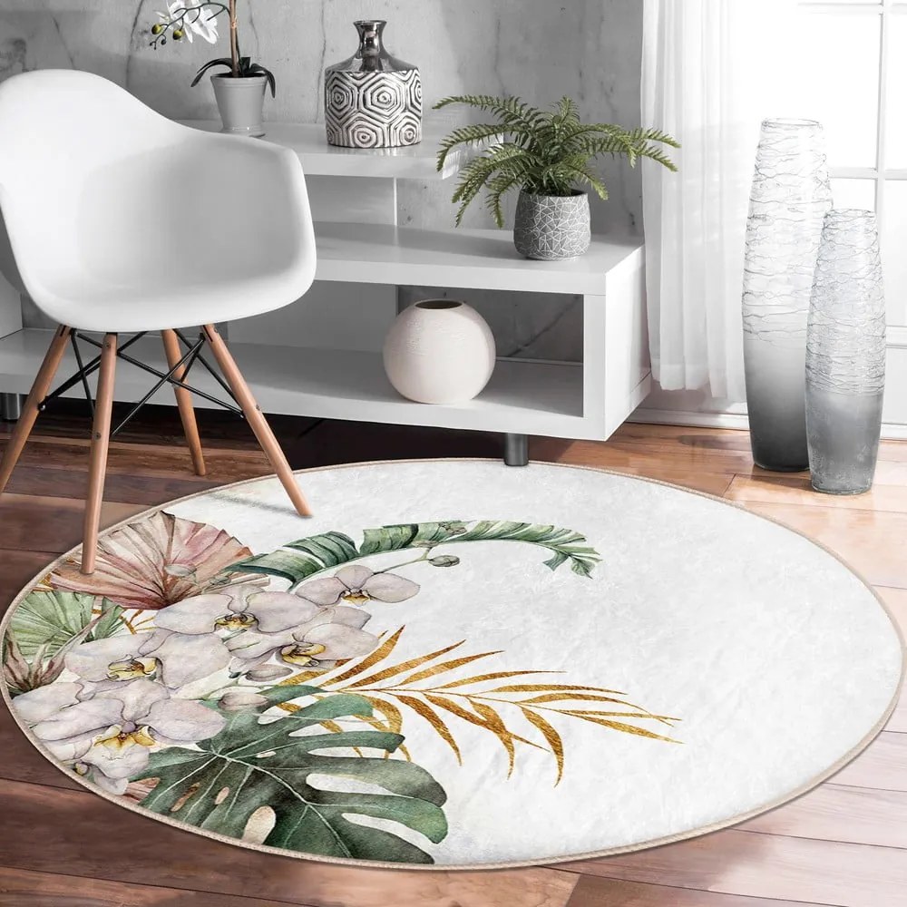 Кремав кръгъл килим подходящ за пране и за прахосмукачки роботи ø 120 cm Comfort – Mila Home