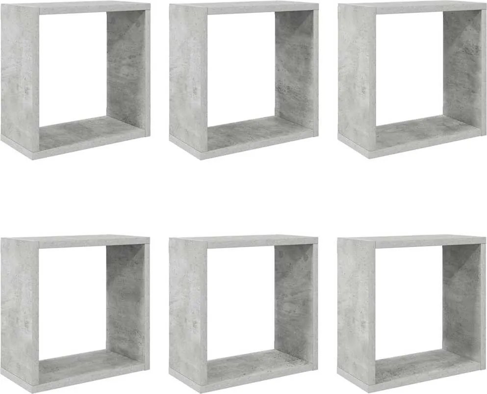 807012 vidaXL Стенни кубични рафтове, 6 бр, бетонно сиви, 30x15x30 см