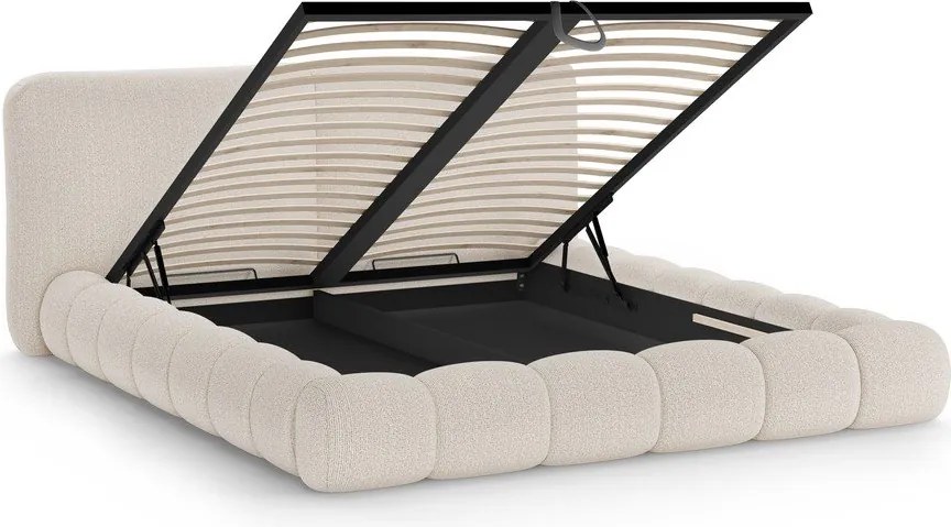 Бежово двойно легло 160x200 cm тапицирано с място за съхранение с включена подматрачна рамка Solange – Micadoni