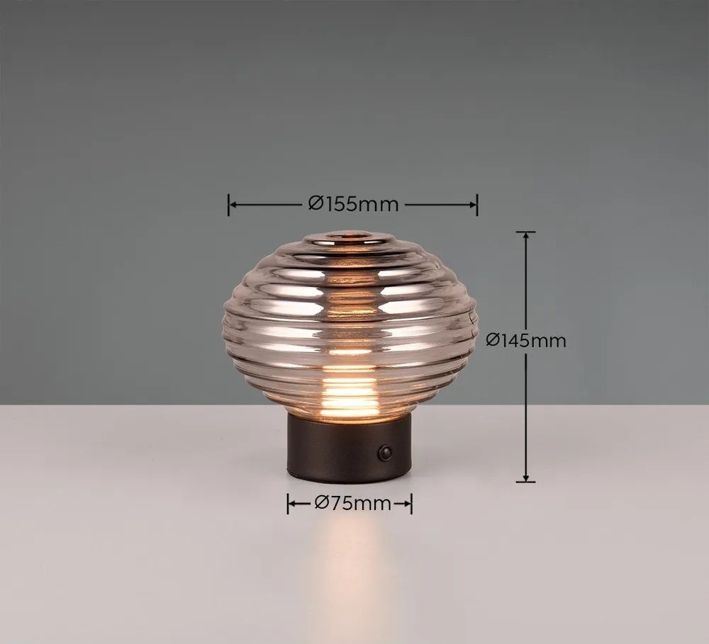 Черно-сива димируема настолна LED лампа със стъклен абажур (височина 14,5 cm) Earl - Reality