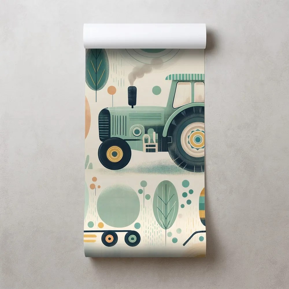 Тапет – Детски трактори в пастелни цветове