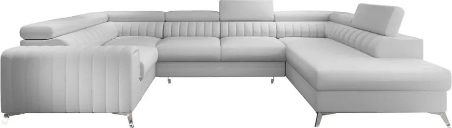 Бял разтегателен ъглов диван с място за съхранение от изкуствена кожа (десен ъгъл U форма) Louis – ELTAP