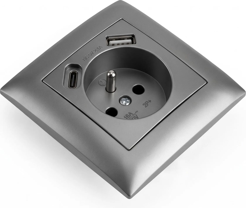 Единичен контакт със заземяване + USB-A USB-C OSTE JNH004-G Grey