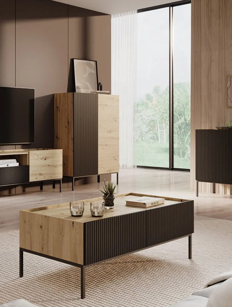 Холна маса Como 2SZ-Естествено дърво-Черен