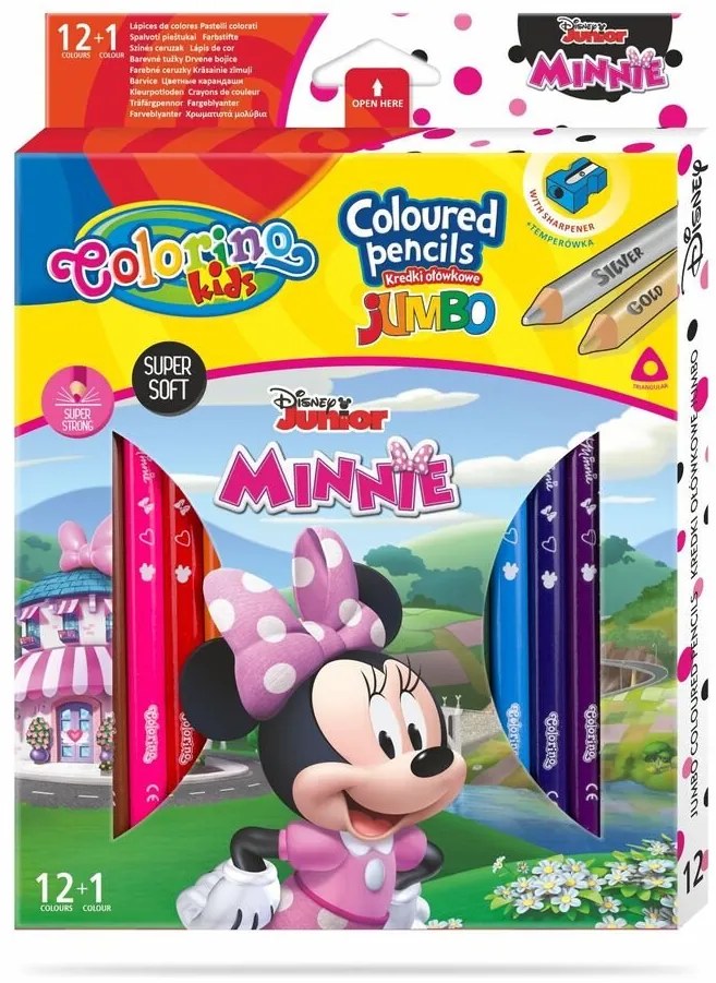 Colorino - Disney Junior Minnie JUMBO Триъгълни цветни моливи 12 цв.+1 (с острилка)