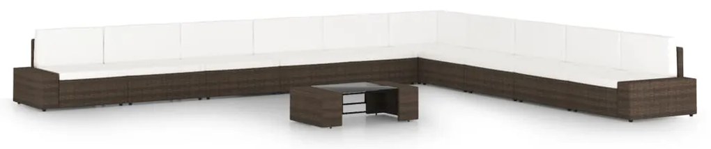 3067168 vidaXL Градински комплект с възглавници, 11 части, кафяв полиратан