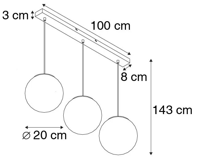 Висяща лампа в стил арт деко черна със златно стъкло овална 3-светлина - Pallon