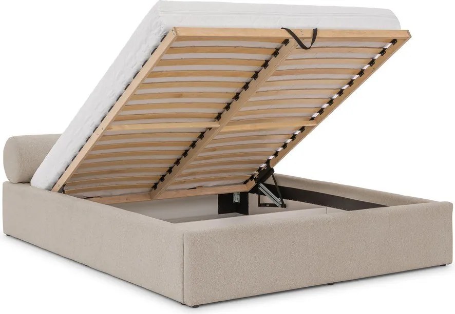 Бежово тапицирано двойно легло с място за съхранение и включена подматрачна рамка 140x200 cm Cille – Ropez