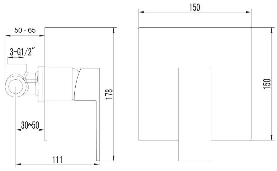 Вградена душ батерия в лъскаво-сребрист цвят (1 изход) Latus – Sapho