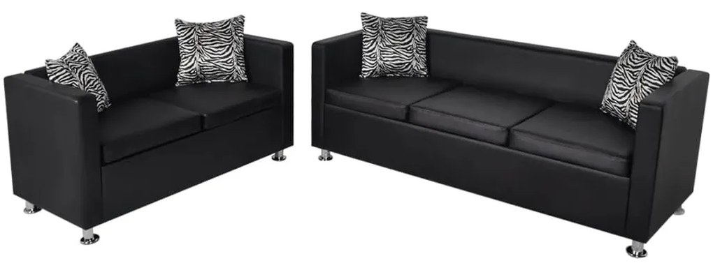 272178 vidaXL Комплект дивани, 2 и 3-местен, изкуствена кожа, черен