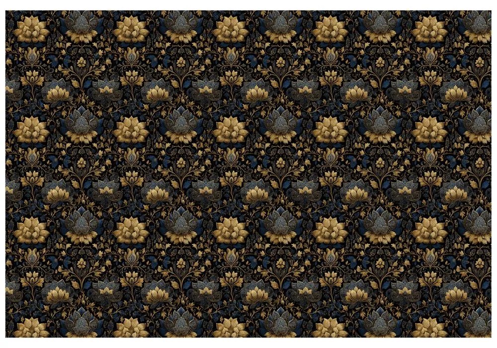 Самозалепващ фототапет – Златни цветя на тъмен фон