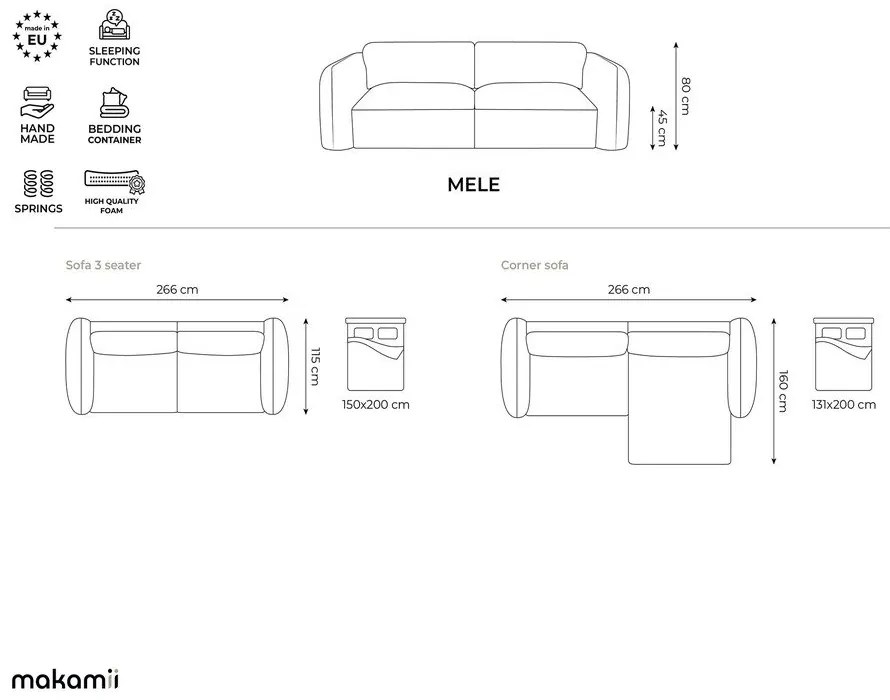 Светлокафяв шенилов разтегателен ъглов диван с място за съхранение (ляв ъгъл) Mele – Makamii