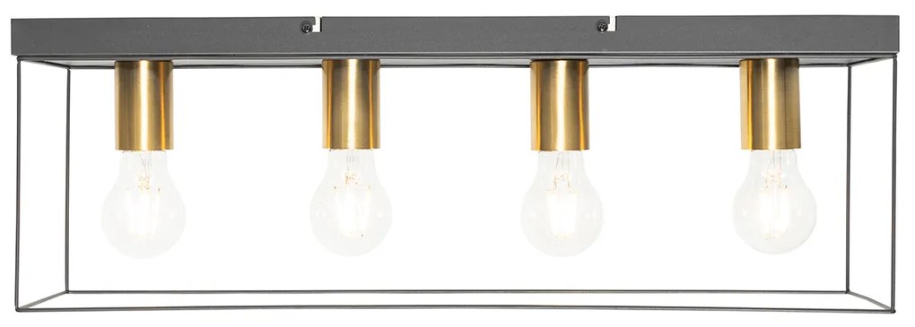 Минималистичен таванен аплик черен със злато 4-светлина - Kodi