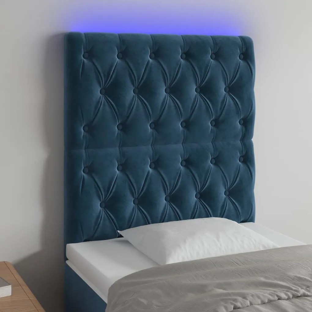 3122794 vidaXL LED горна табла за легло, тъмносиня, 80x7x118/128 см, кадифе