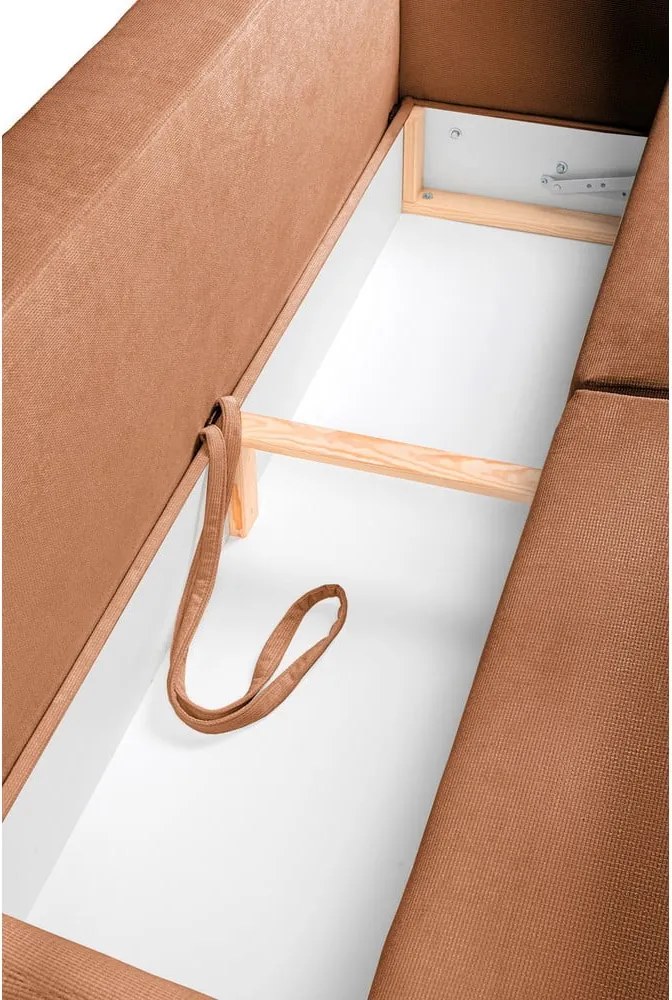 Кафяв сгъваем/с място за съхранение диван от рипсено кадифе 215 cm Bjork – Bonami Selection