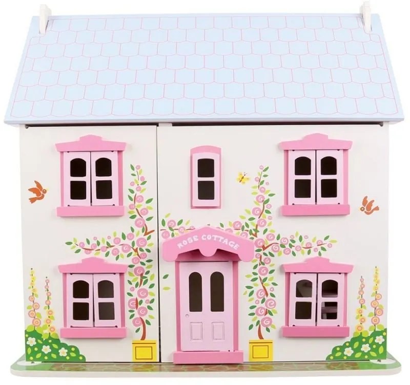 Bigjigs - Къща с обзавеждане и семейство - Къщичка с рози