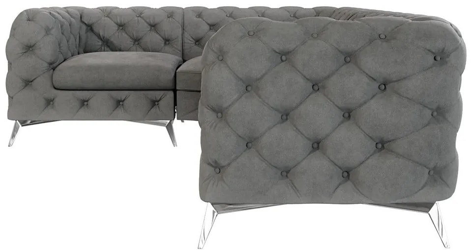 Сив кадифен ъглов диван (ляв ъгъл/L форма) Chelsea – Ropez