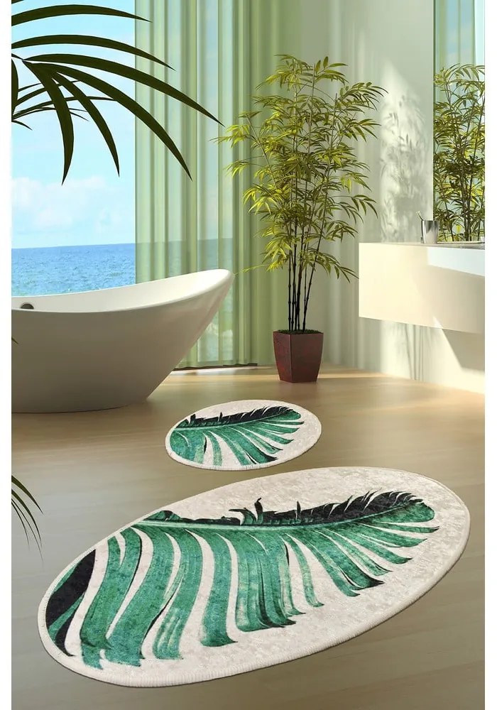 Зелени-бежови килими за баня в комплект от 2 бр. 60x100 cm Floret – Foutastic