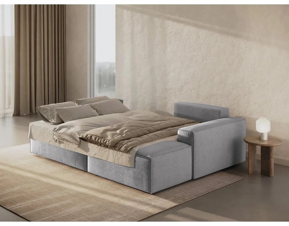 Светлосив разтегателен ъглов диван от букле (десен ъгъл) Jodie – Micadoni Home