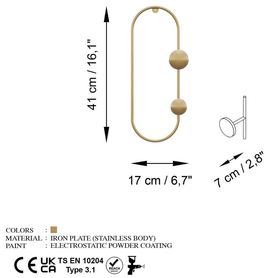 Метална стенна закачалка в златист цвят Dama – Kalune Design