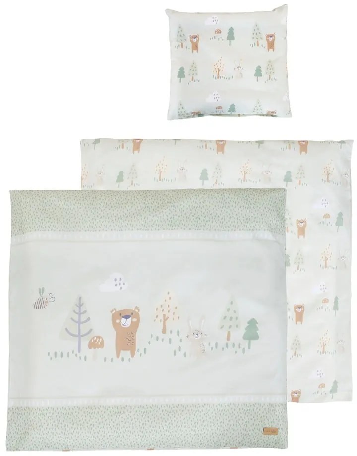 Светлозелено памучно детско спално бельо за детско креватче 80x80 cm Woodland Buddies – Roba