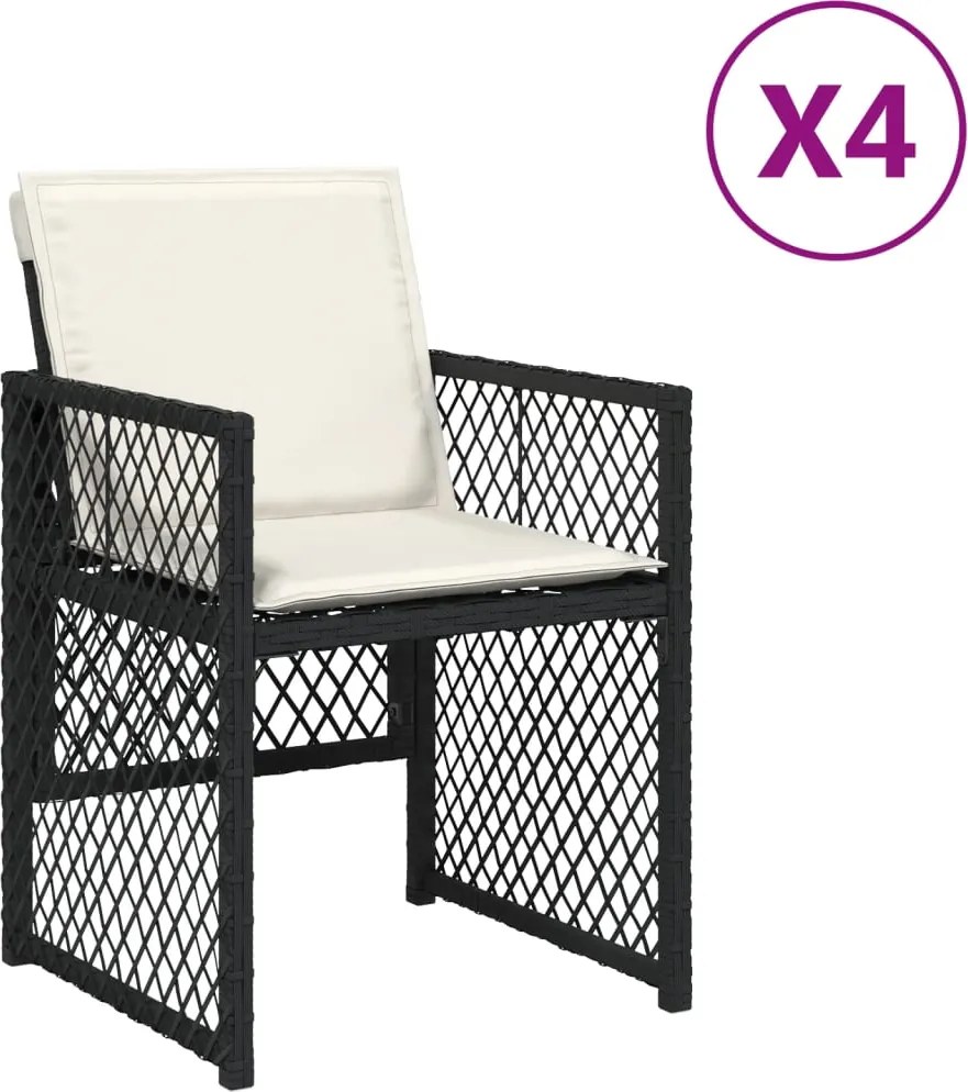 364949 vidaXL Градински столове с възглавници, 4 бр, черен, полиратан