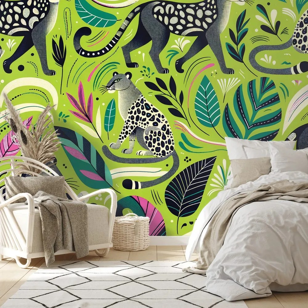 Самозалепващ тапет – Леопарди в тропическа джунгла